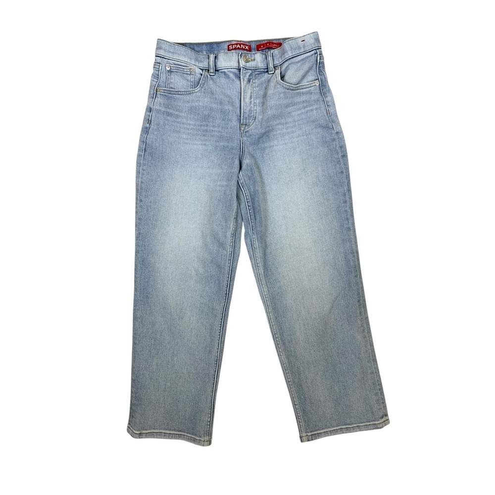 Spanx Light Wash‎ Cropped Straight Leg Jeans Shaping Denim Petite Medium